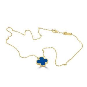 18k Gold Plated Sterling Silver Blue Chalcedony Quatrefoil Clover Necklace